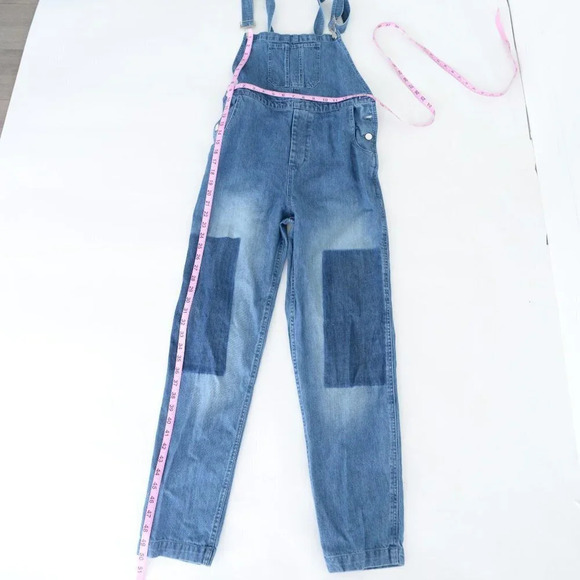 French Connection Blue Shadow Dungarees Denim Overalls Med - Picture 3 of 16